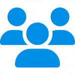  Icône représentant un groupe de trois personnes, symbolisant le travail d’équipe ou la collaboration.